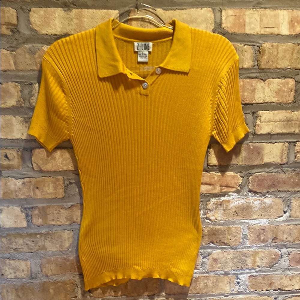 Mustard Yellow Ribbed Polo Shirt